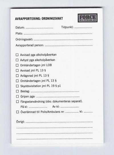 Rapportblock för ordningsvakt